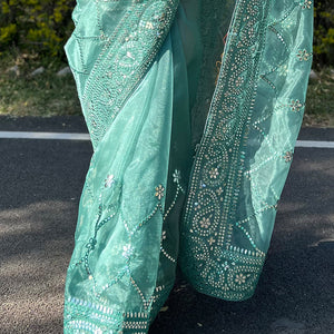 Teal Blue Organza Saree