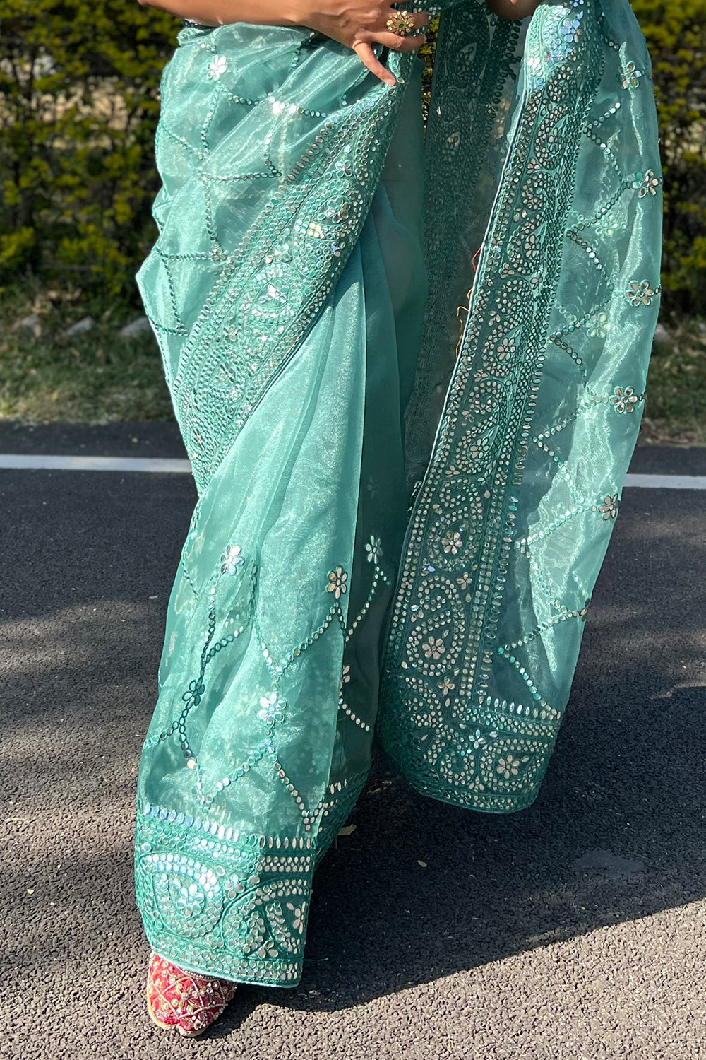 Teal Blue Organza Saree