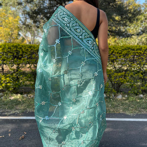 Teal Blue Organza Saree