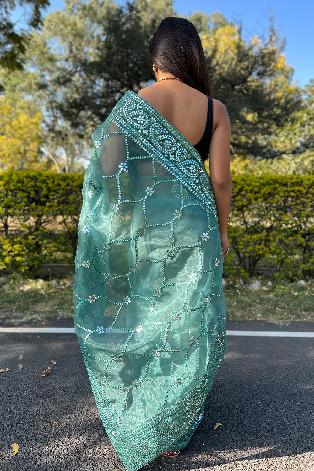 Teal Blue Organza Saree