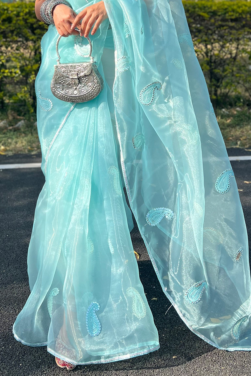 Turquoise Blue Organza Saree
