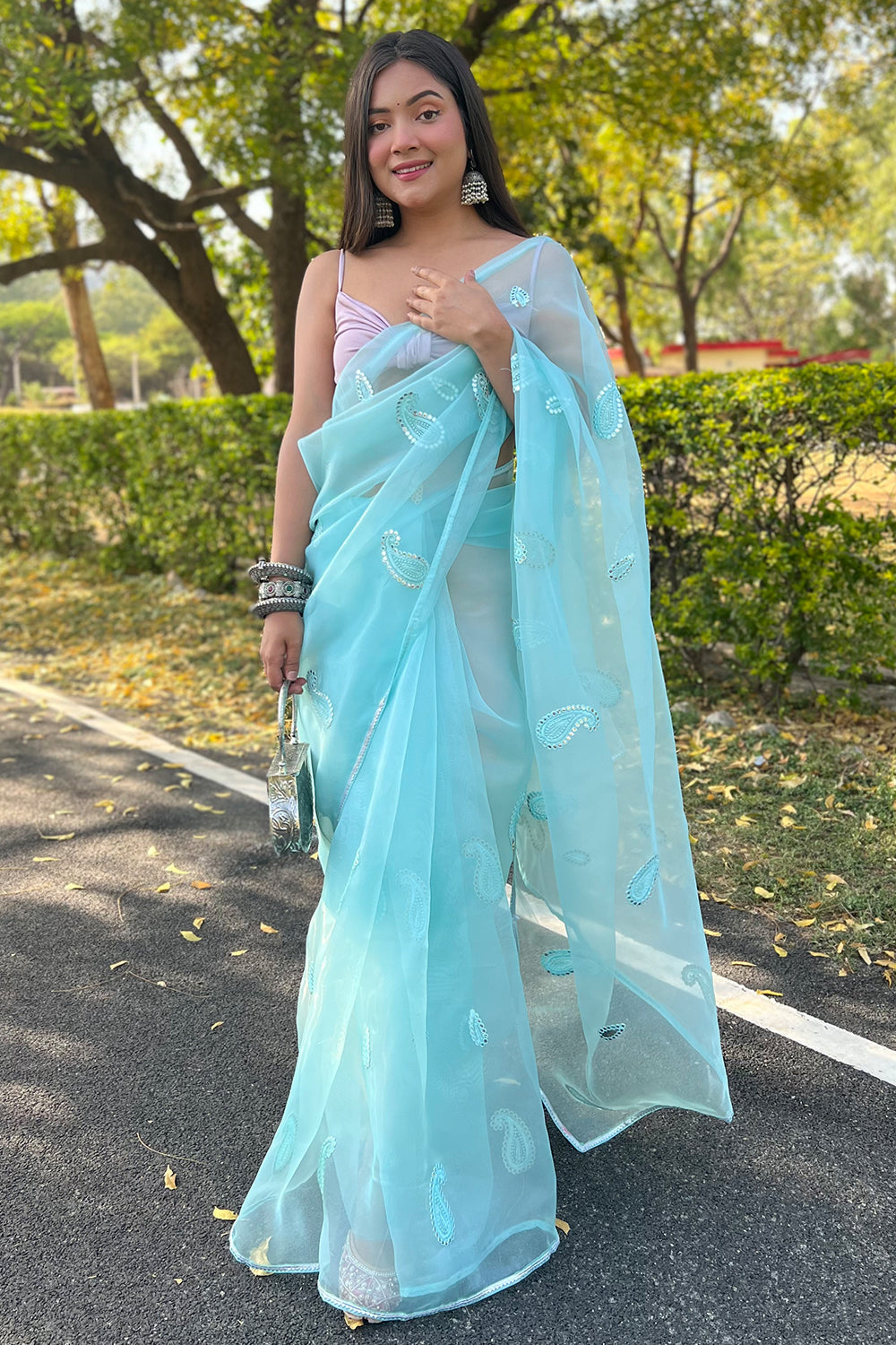 Turquoise Blue Organza Saree