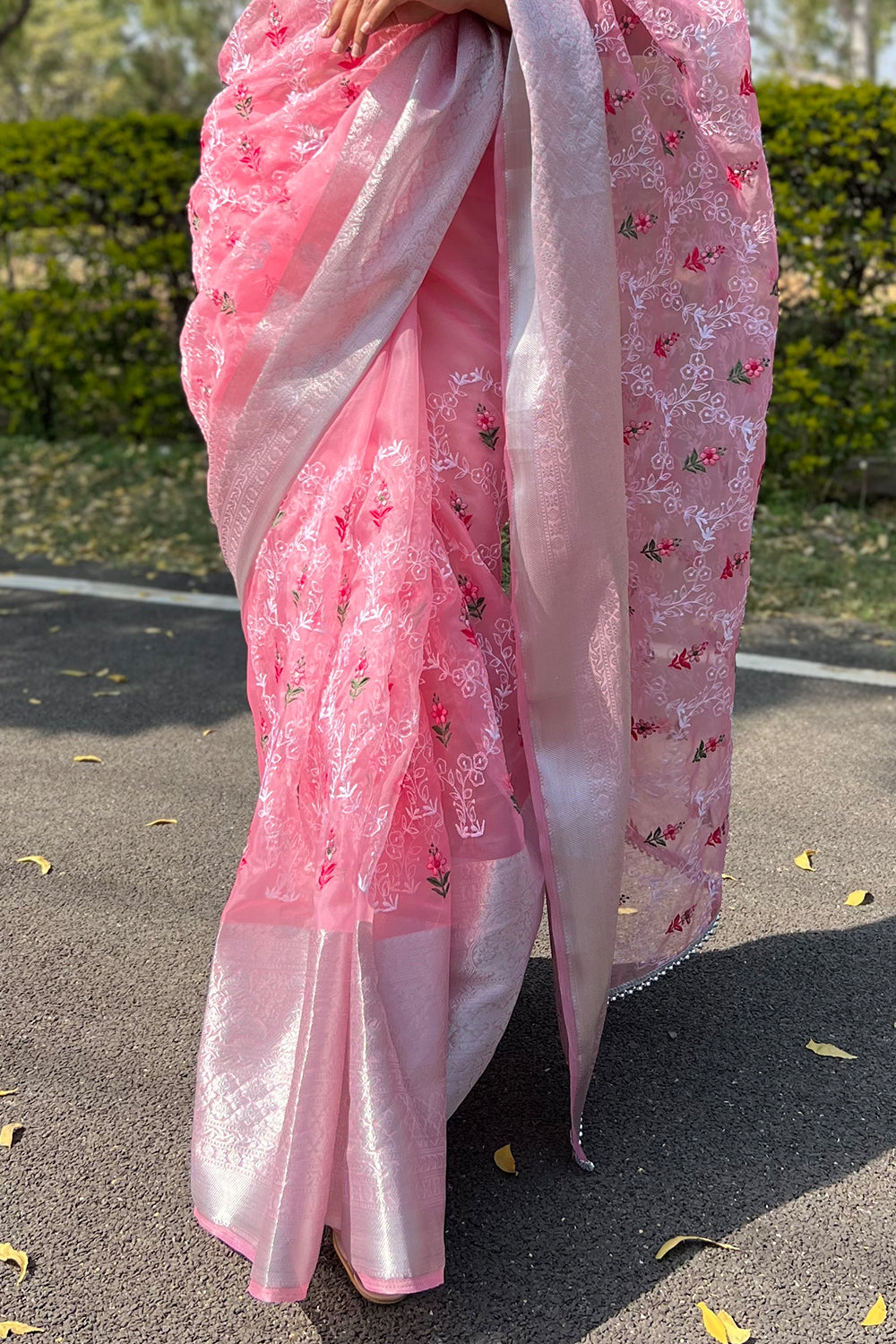 Watermelon Pink Organza Saree