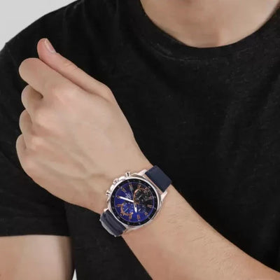 Edifice Men Quartz Blue Dial Chronograph Leather Watch EX521