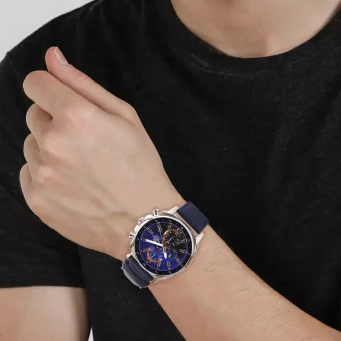 Edifice Men Quartz Blue Dial Chronograph Leather Watch EX521