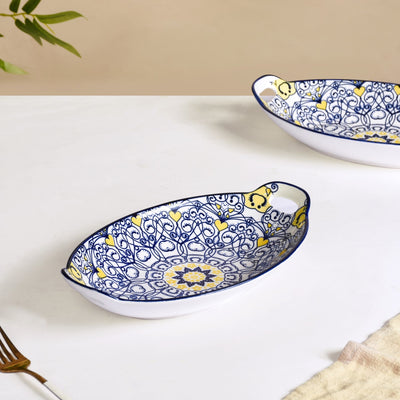 Vibrant Mandala Platter Yellow And Blue Set Of 2