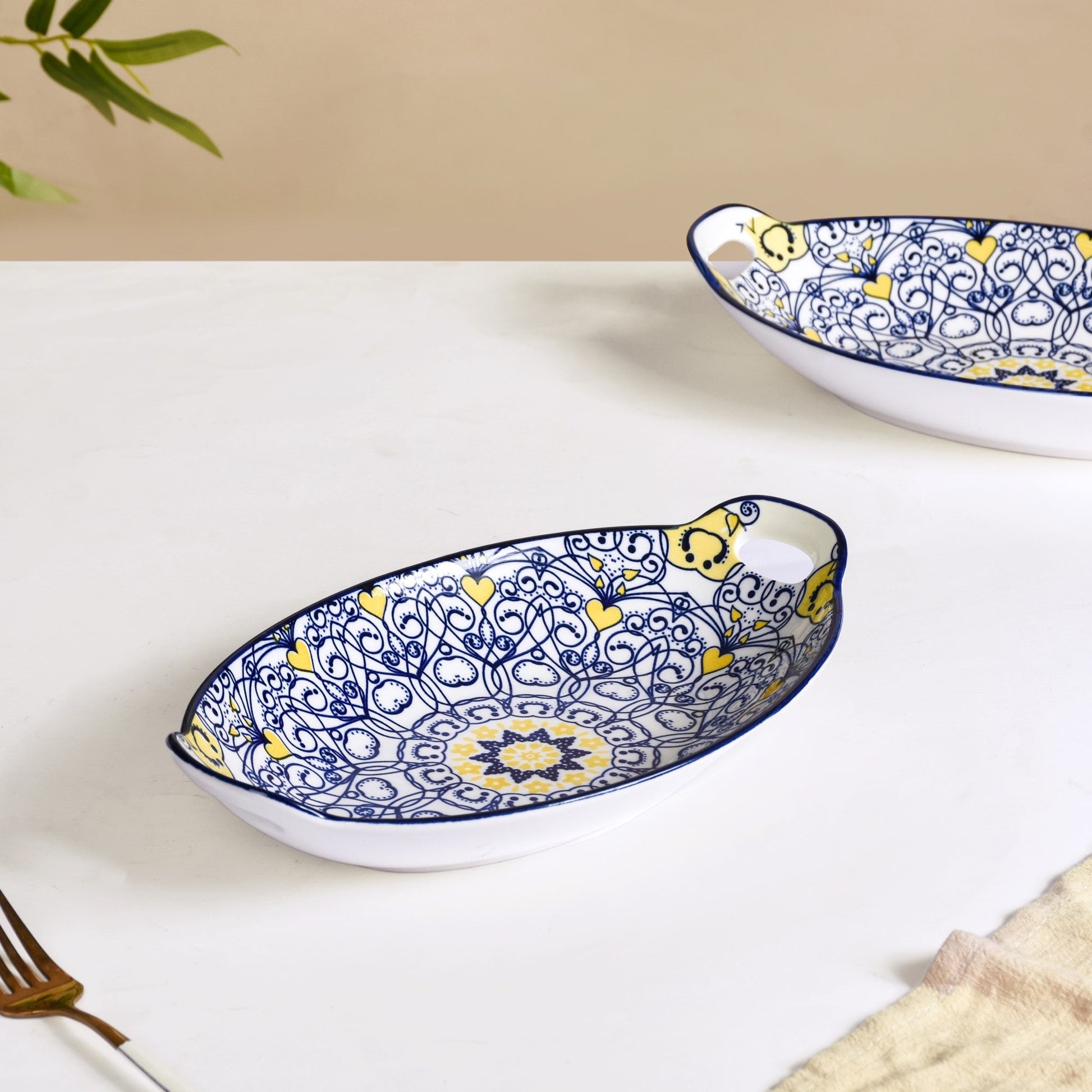 Vibrant Mandala Platter Yellow And Blue Set Of 2