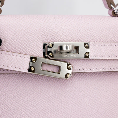 HERMÈS Mini Kelly II Mauve Pale (09) Epsom Palladium hardware