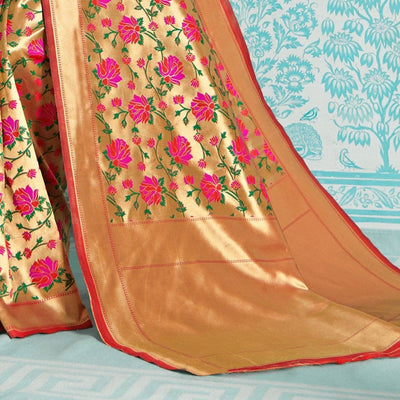Fawn Gold Red Multicolor Woven Paithani Saree