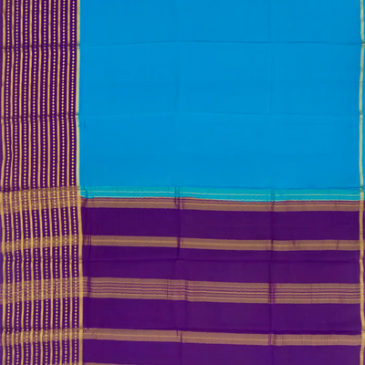 Sky Blue Mysore Crepe Silk Saree With Small Motifs In Purple Border-Sky Blue