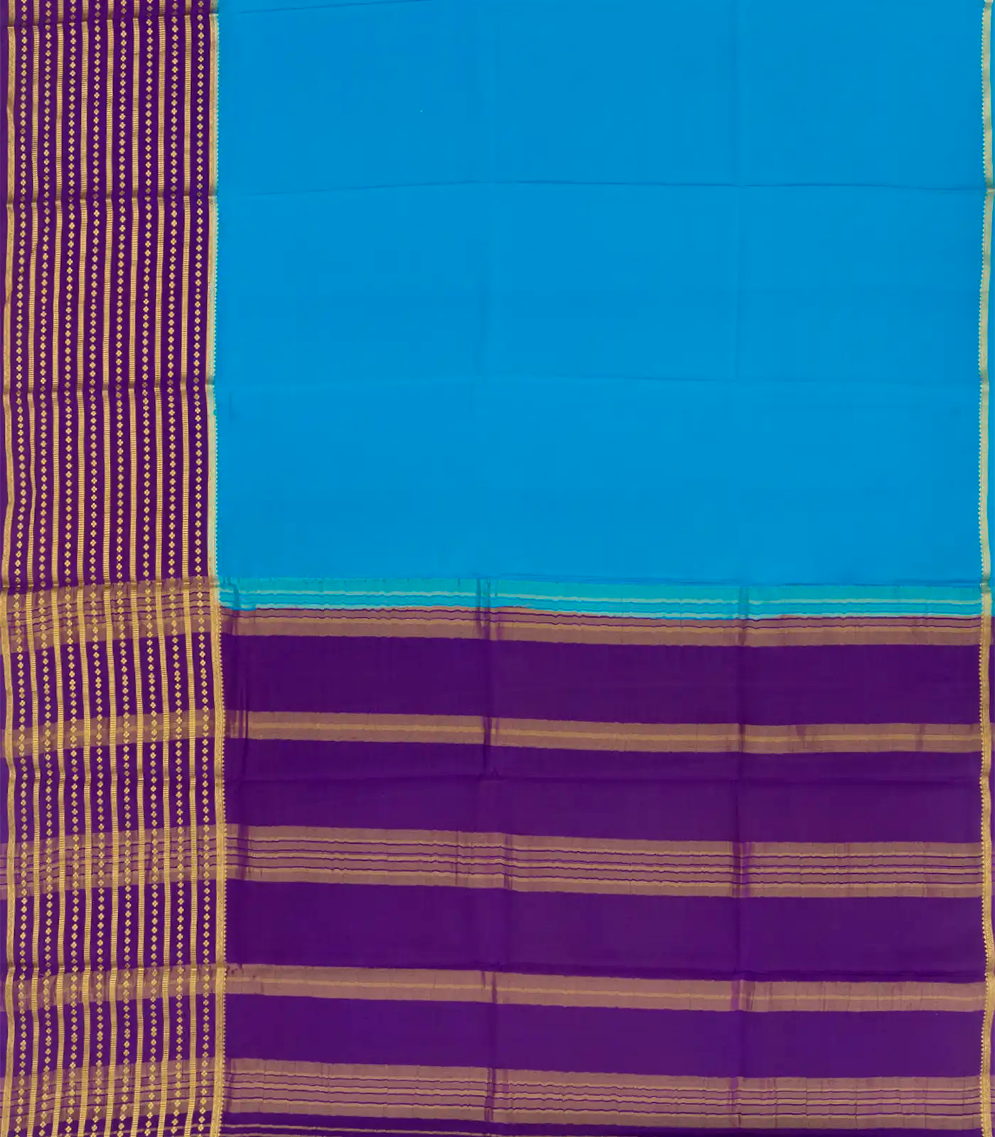 Sky Blue Mysore Crepe Silk Saree With Small Motifs In Purple Border-Sky Blue