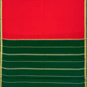 Red Mysore Crepe Silk Saree With Broken Stripes-Red