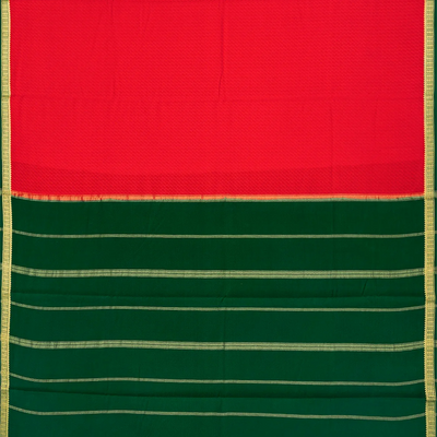 Red Mysore Crepe Silk Saree With Broken Stripes-Red