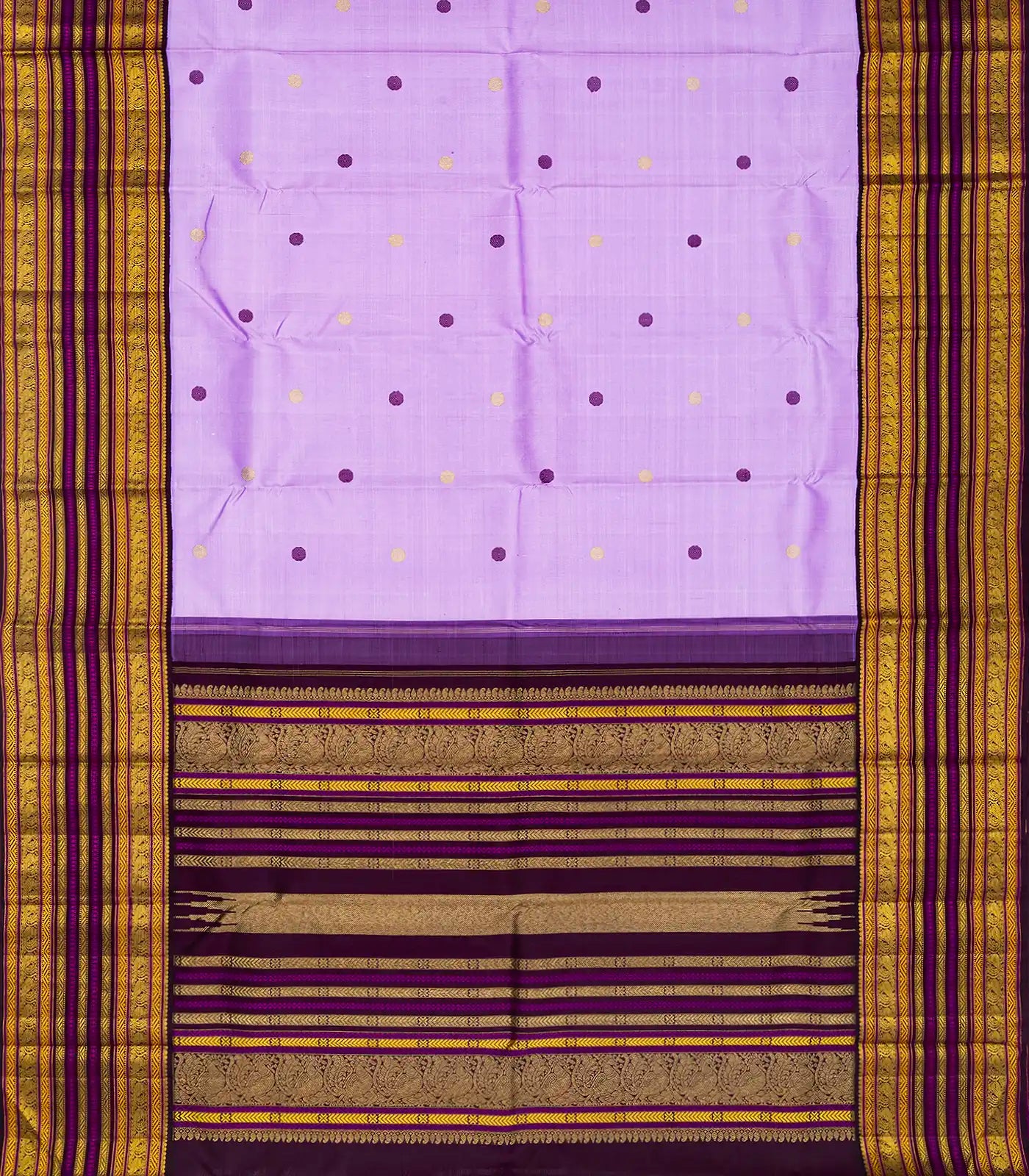 Lavender Handloom Kanchipuram Korvai Silk Saree With Maroon Border-Lavander