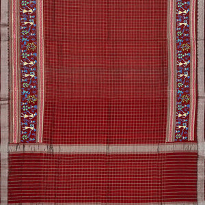 Maroon Handloom Chirala Saree  With Embroidery-Maroon