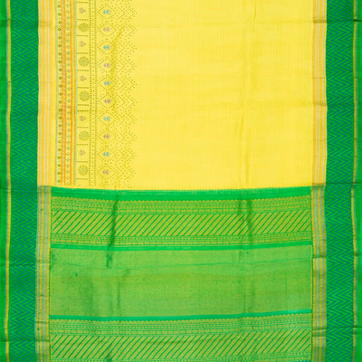 Yellow Handloom Chirala Silk Cotton Saree With Green Border-Yellow