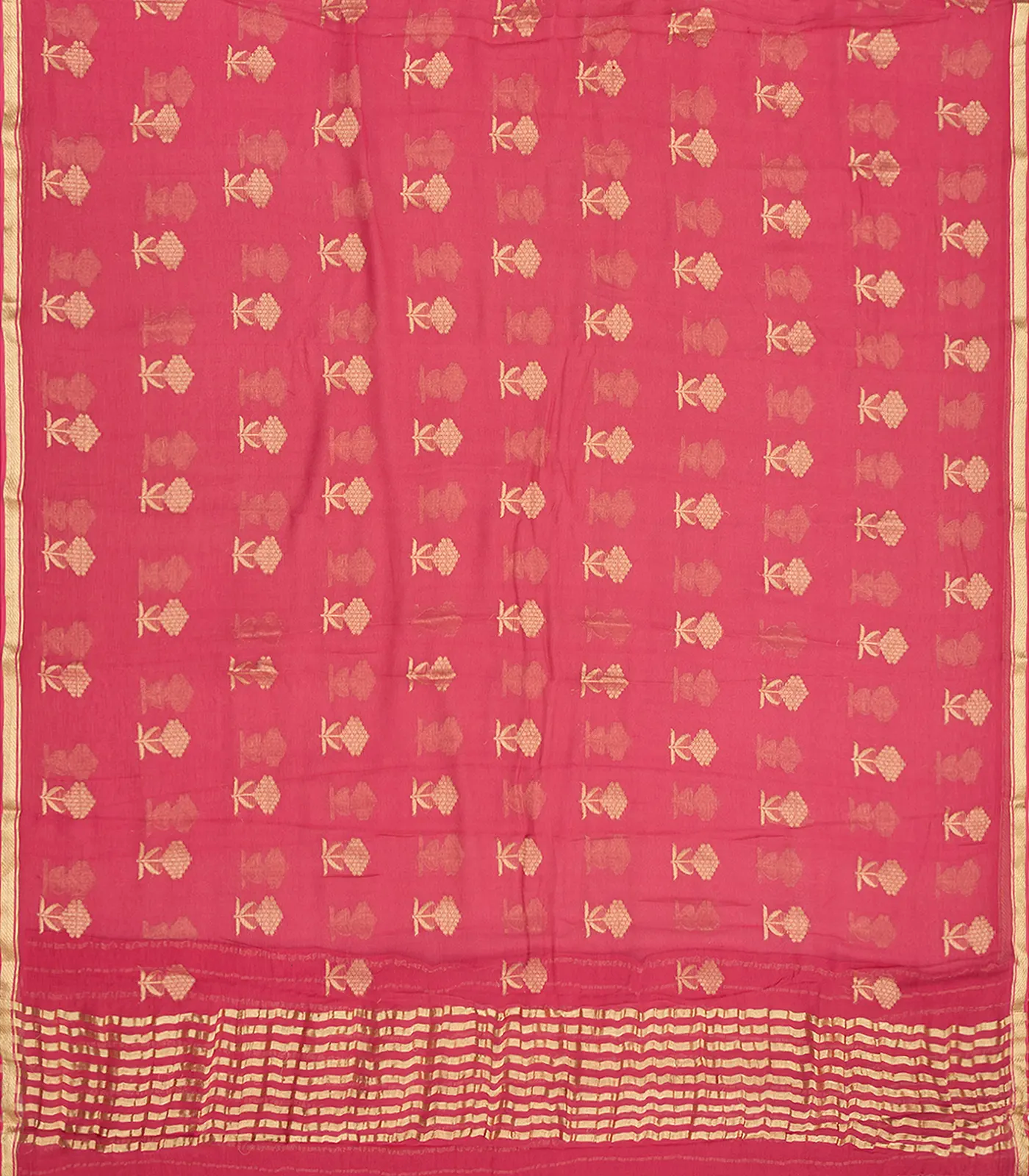 Peach Woven Mysore Chiffon Silk Saree With Floral Motifs-Peach