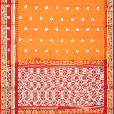 Orange Handloom Chirala Silk Cotton With Red Border-Orange