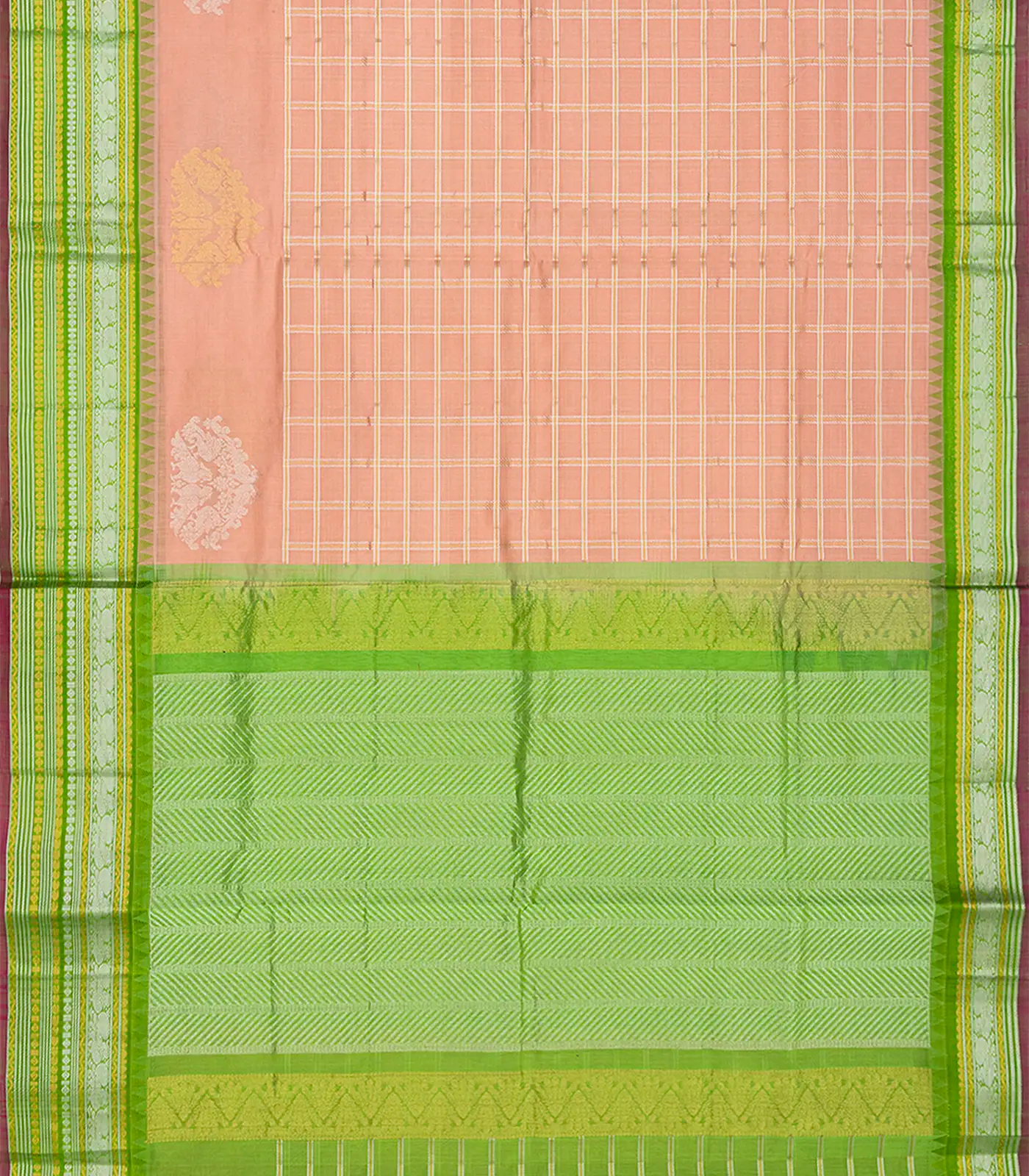 Light Peach Handloom Chirala Silk Cotton Saree With Annam Motifs-Light Peach