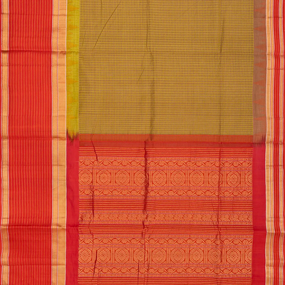 Beige Handloom Chirala Silk Cotton Saree With Checks-Beige