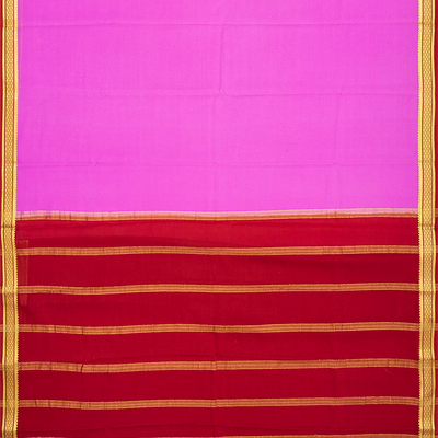 Bubblegum Pink Mysore Plain Crepe Silk Saree With Contrast Red Border-BubbleGum Pink