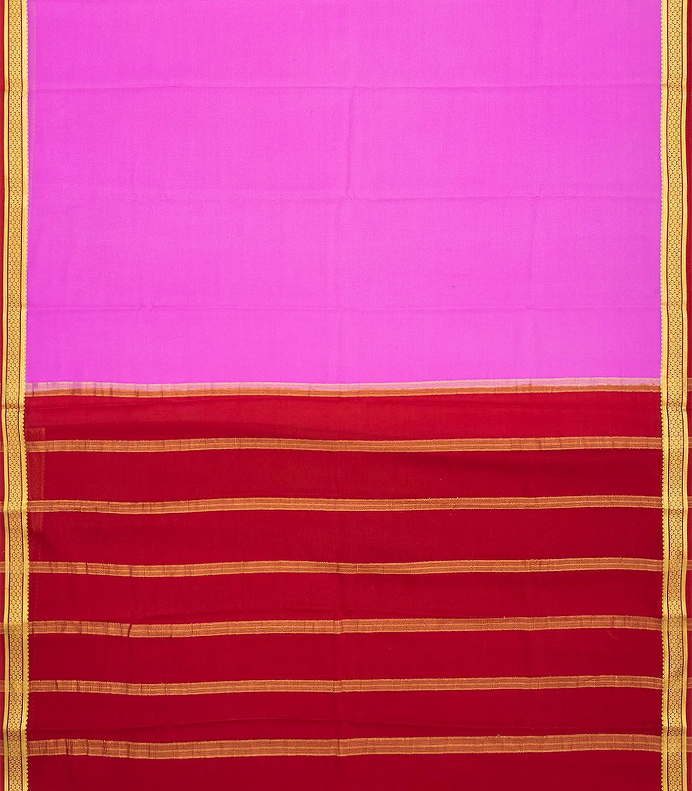 Bubblegum Pink Mysore Plain Crepe Silk Saree With Contrast Red Border-BubbleGum Pink