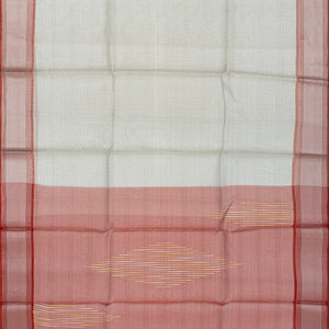 Grey Blended Tussar Tissue Saree With Red Border-Grey