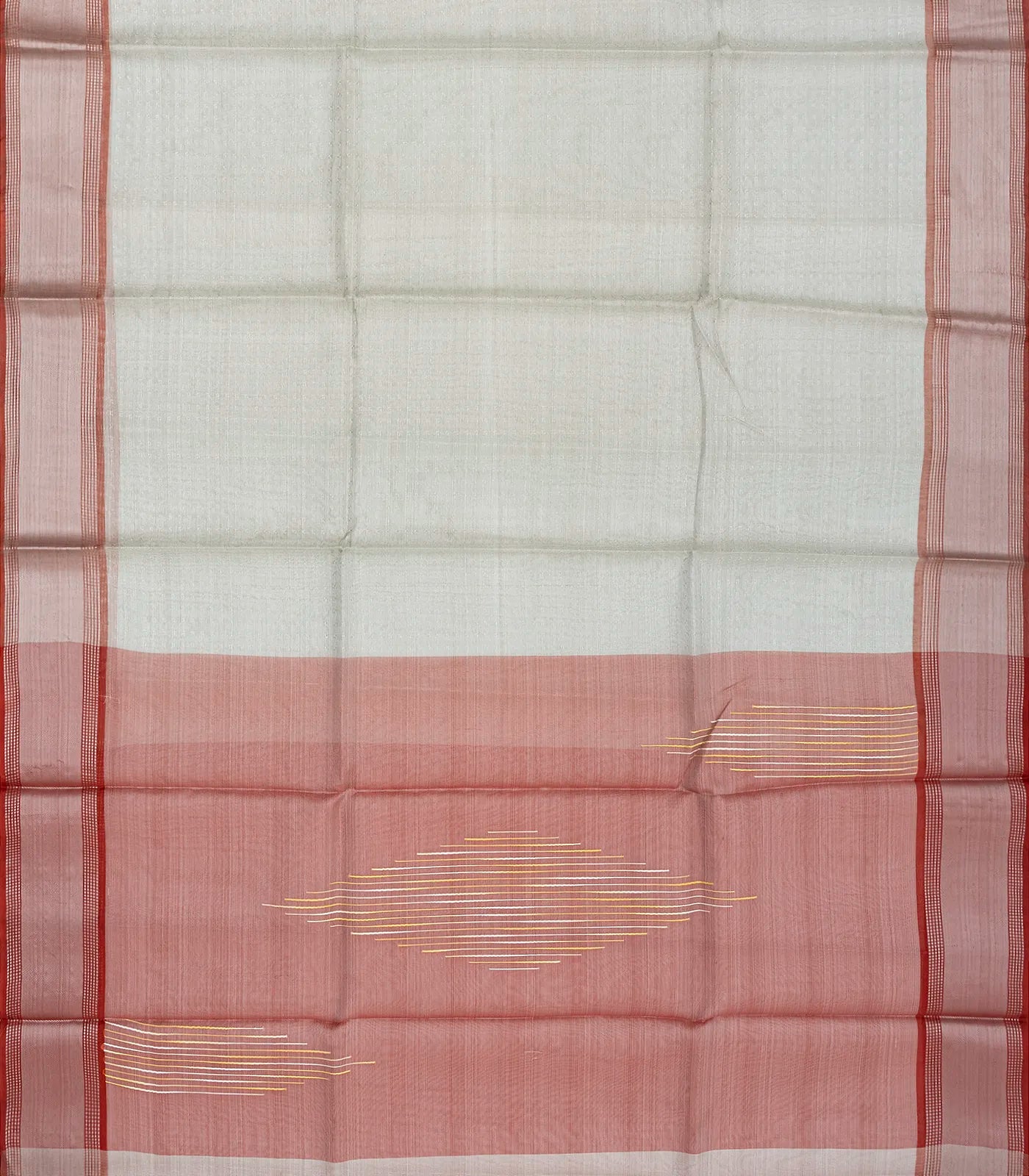 Grey Blended Tussar Tissue Saree With Red Border-Grey