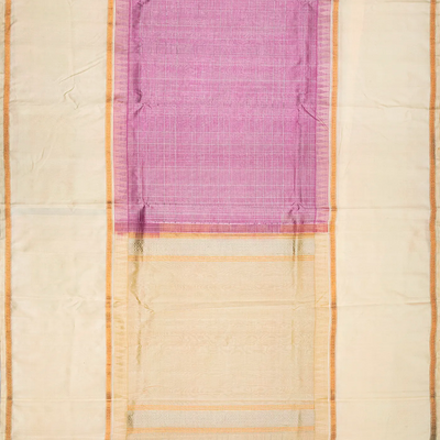 Dusty Pink Handloom Chirala Silk Cotton Saree With Beige Border-Dusty Pink