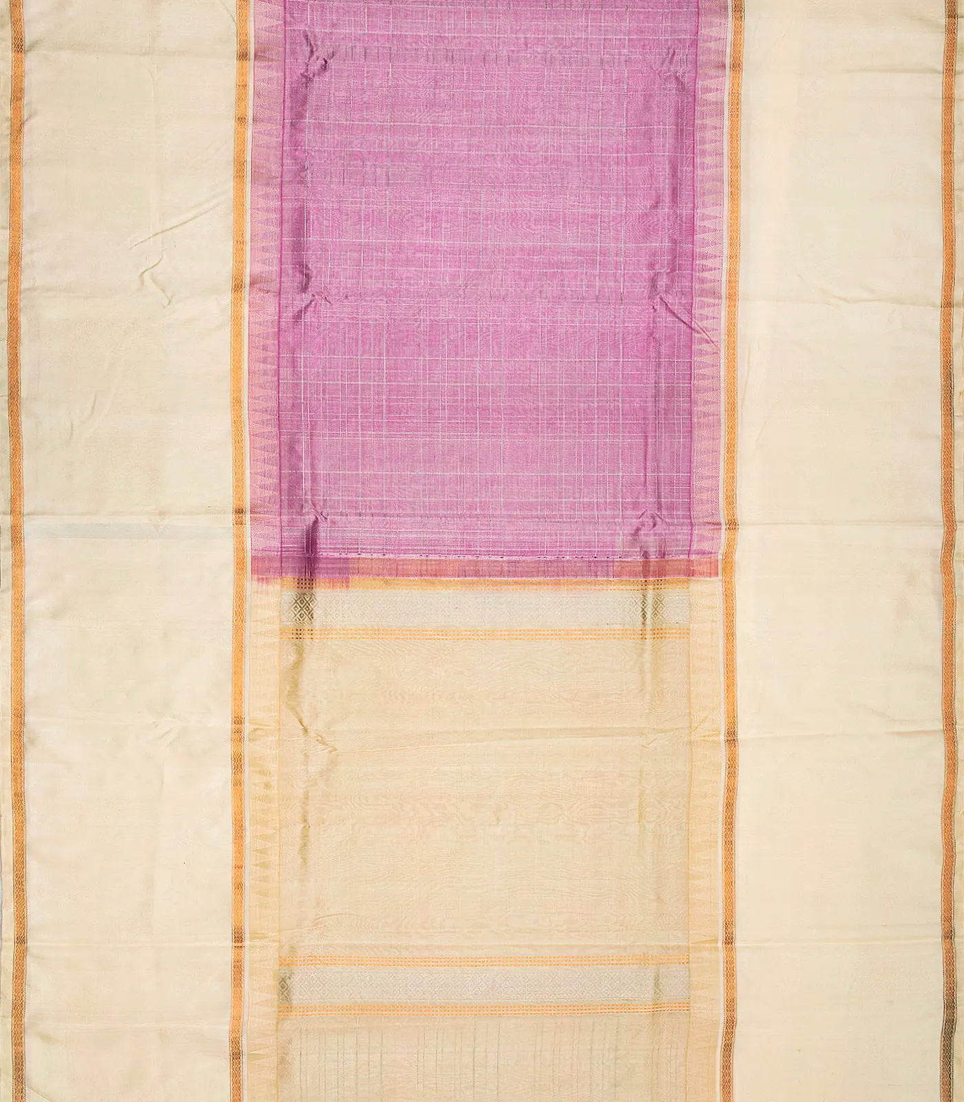 Dusty Pink Handloom Chirala Silk Cotton Saree With Beige Border-Dusty Pink