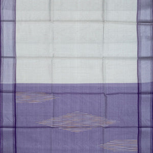 Grey Blended Tussar Tissue Saree With Purple Border-Grey