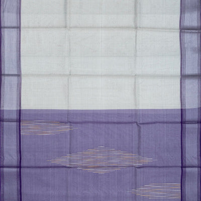 Grey Blended Tussar Tissue Saree With Purple Border-Grey