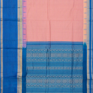 Light Peach Handloom Chirala Silk Cotton Saree With Checks-Light Peach