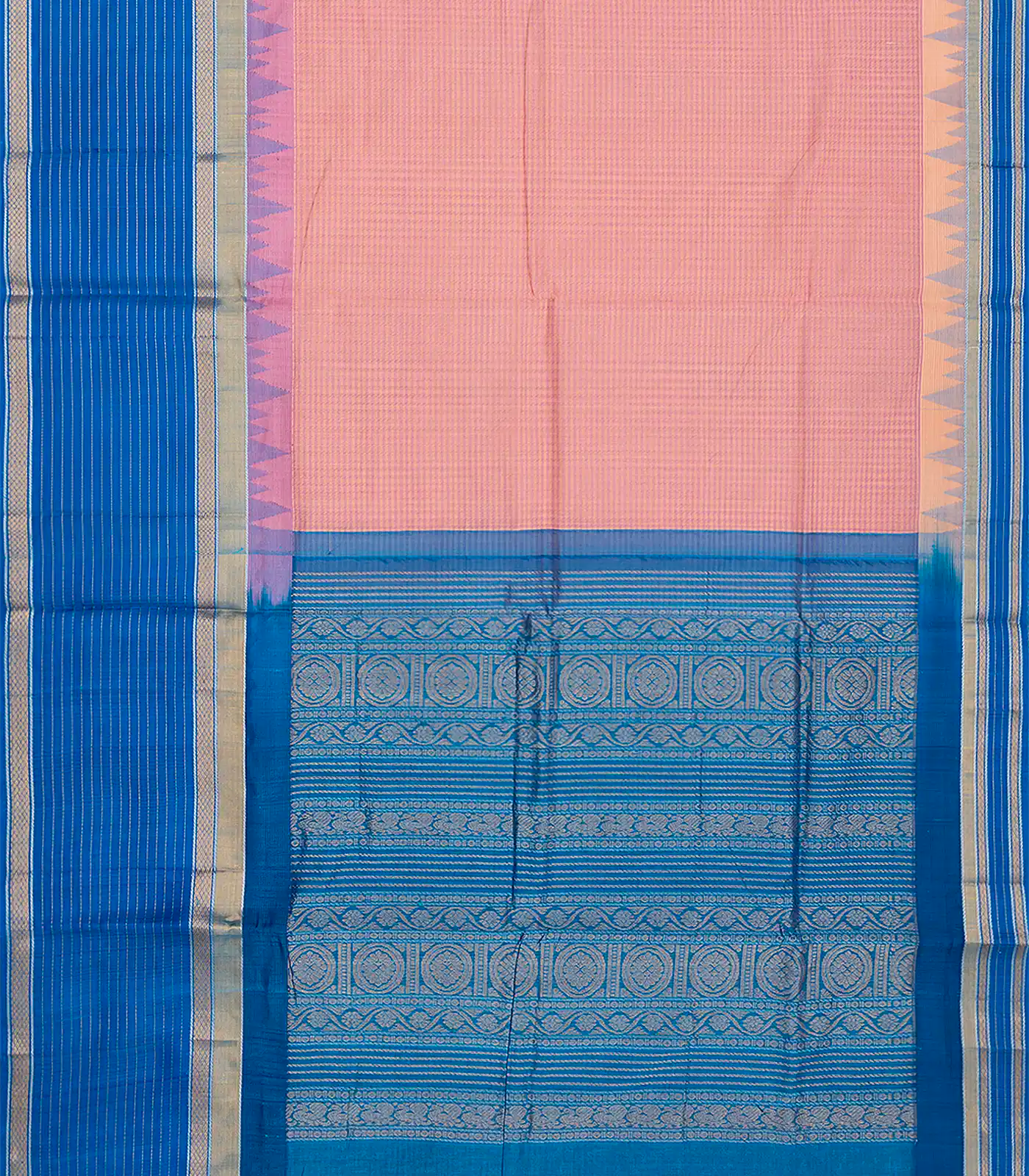 Light Peach Handloom Chirala Silk Cotton Saree With Checks-Light Peach