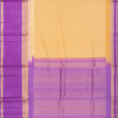 Yellow Handloom Chirala Silk Cotton Saree With Checks-Yellow