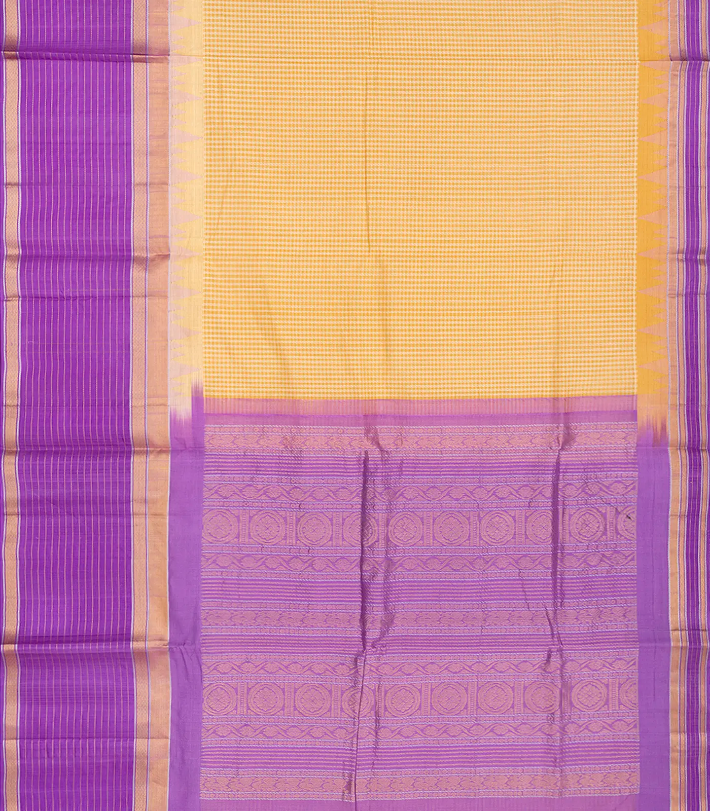 Yellow Handloom Chirala Silk Cotton Saree With Checks-Yellow