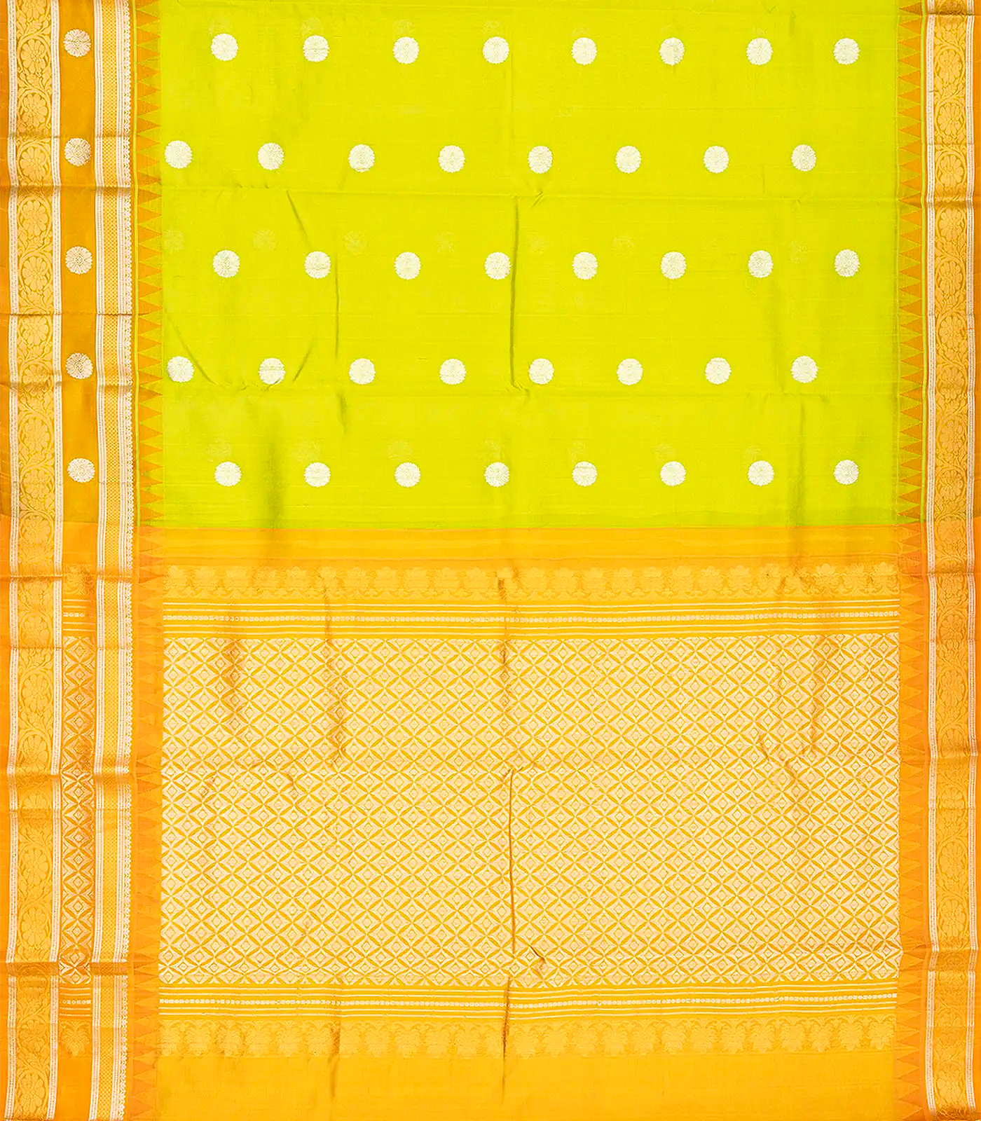 Light Green Handloom Chirala Silk Cotton With Mustard Border-Light Green