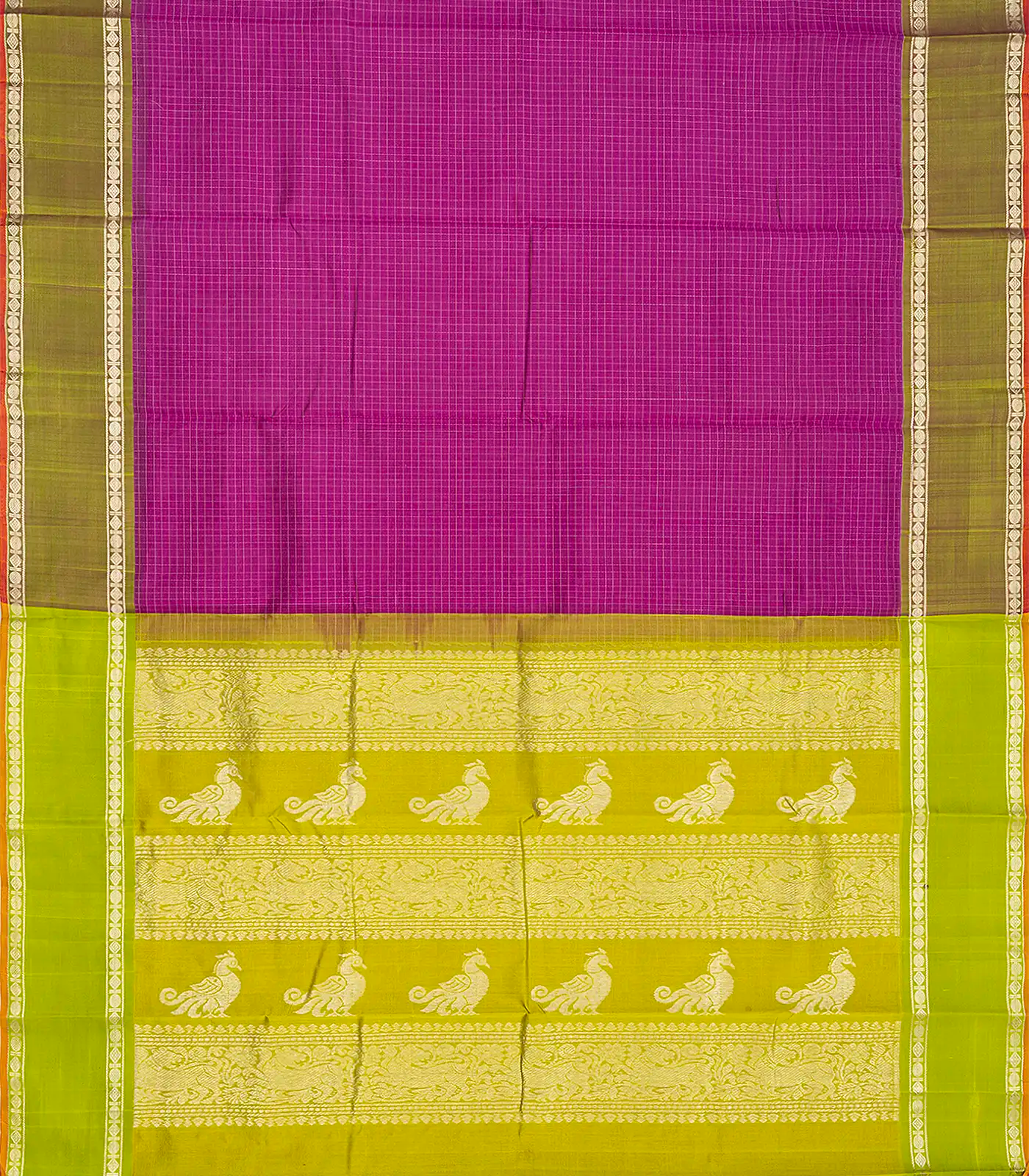 Pink Handloom Chirala Silk Cotton With Checks-Pink