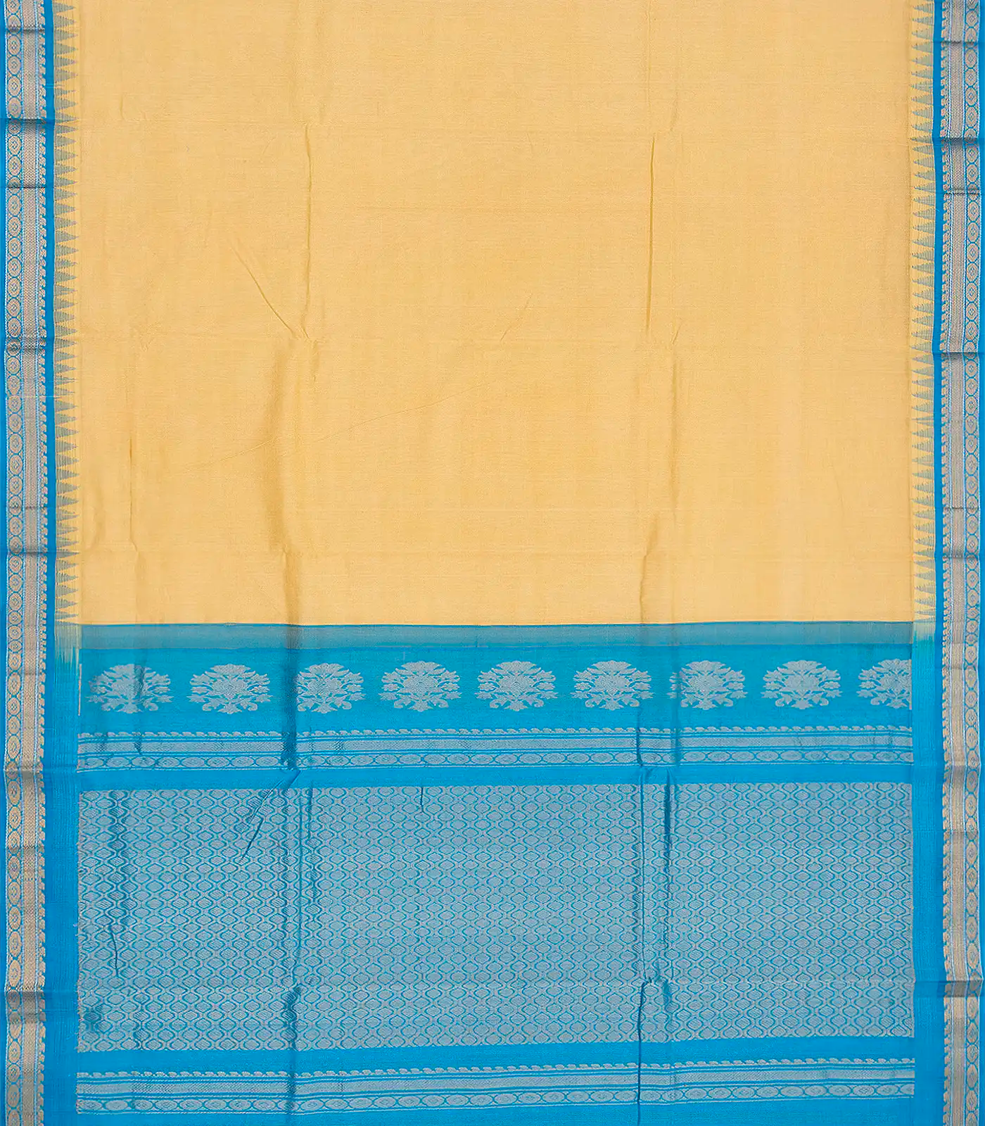 Sandal Handloom Chirala Silk Cotton With Blue Border-Sandal
