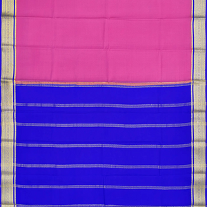 Light Peach Mysore Plain Crepe Silk Saree With Blue Border-Light Peach