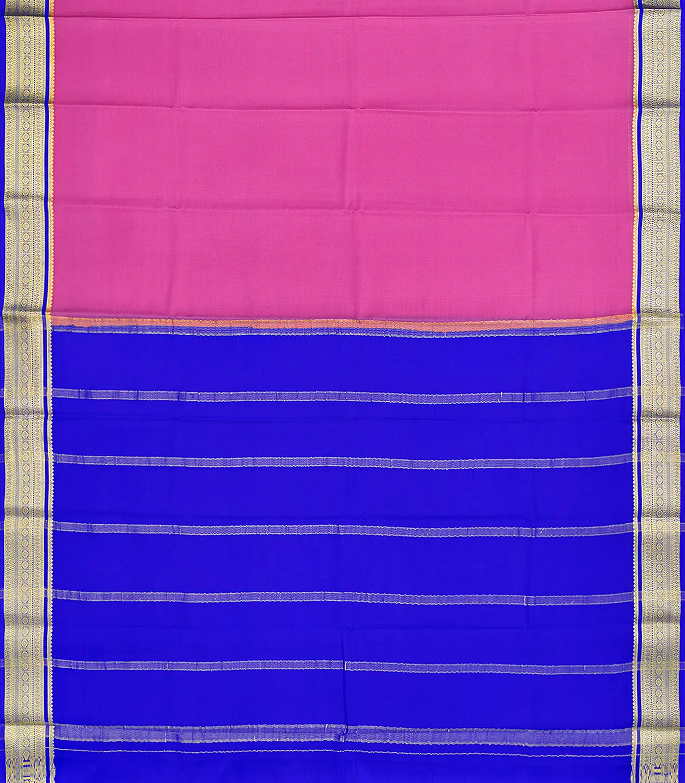 Light Peach Mysore Plain Crepe Silk Saree With Blue Border-Light Peach