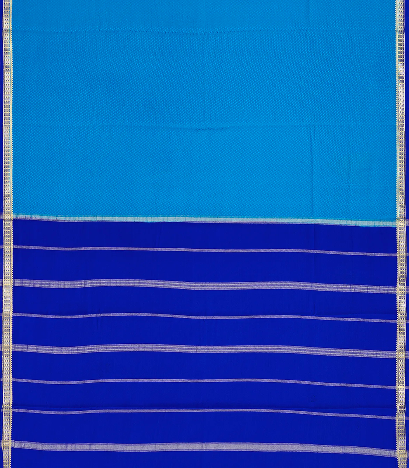 Sky Blue Mysore Crepe Silk Saree With Broken Stripes-Sky Blue