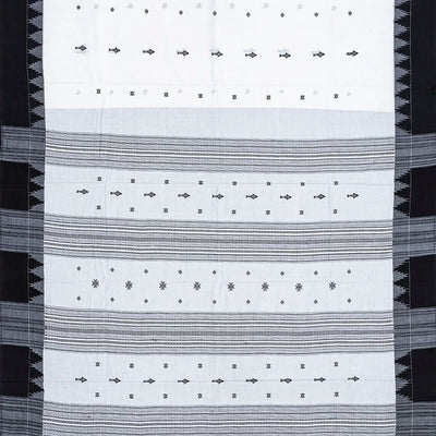 White Handwoven Chirala Saree With Temple Border-White