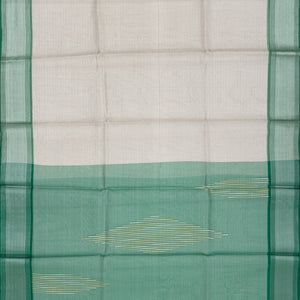 Grey Blended Tussar Tissue Saree With Green Border-Grey