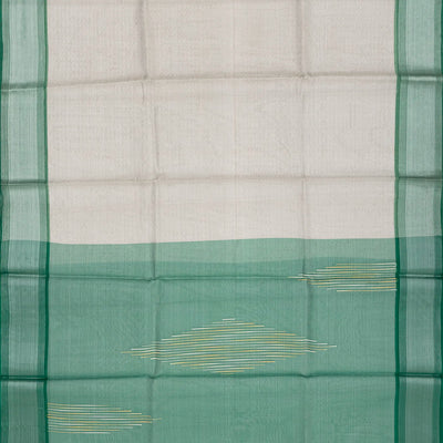 Grey Blended Tussar Tissue Saree With Green Border-Grey