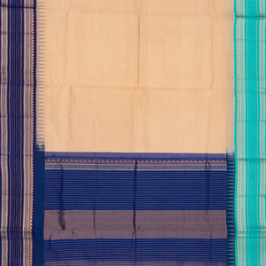 Beige Handloom Chirala Silk Cotton Saree With Checks-Beige