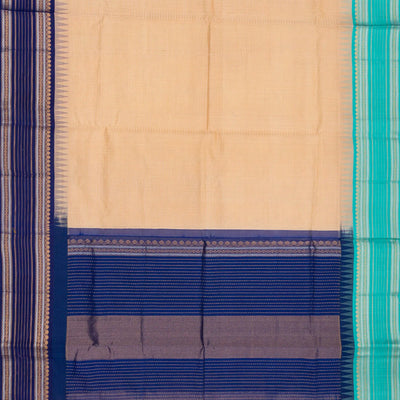 Beige Handloom Chirala Silk Cotton Saree With Checks-Beige