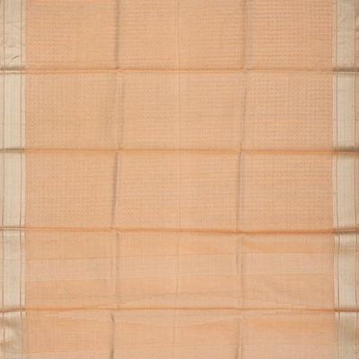 Peach Blended Tussar Tissue Saree With Silver Zari Border-Peach