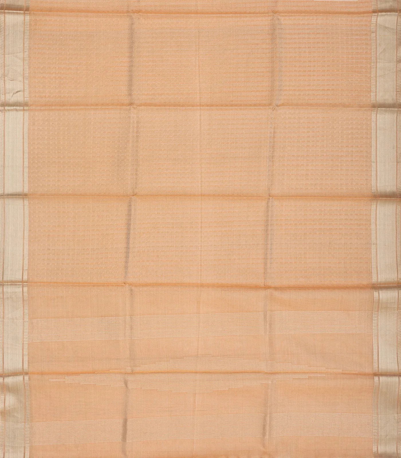 Peach Blended Tussar Tissue Saree With Silver Zari Border-Peach