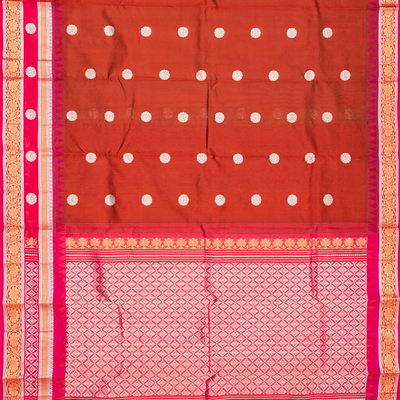 Rust Handloom Chirala Silk Cotton With Pink Border-Rust